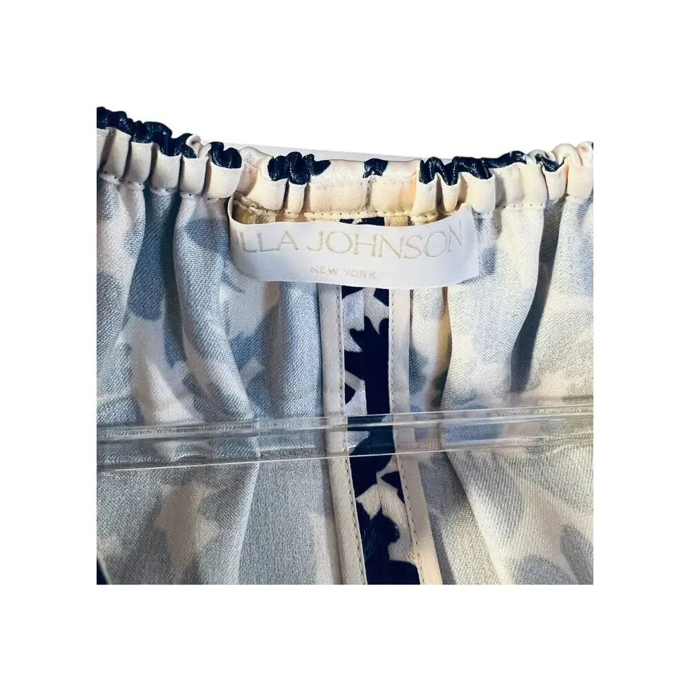 Ulla Johnson Neema Raven Black Cream Floral Satin Puff Sleeve Top Size 0